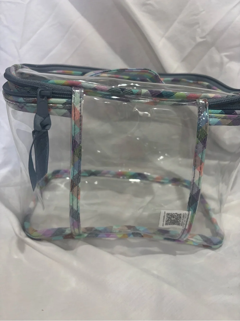 Vera Bradley 2 piece - Clear Cosmetic Case with Pastel Plaid Pouch